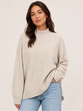 American Eagle Outfitters Heather Oatmeal Mock Neck Sweater